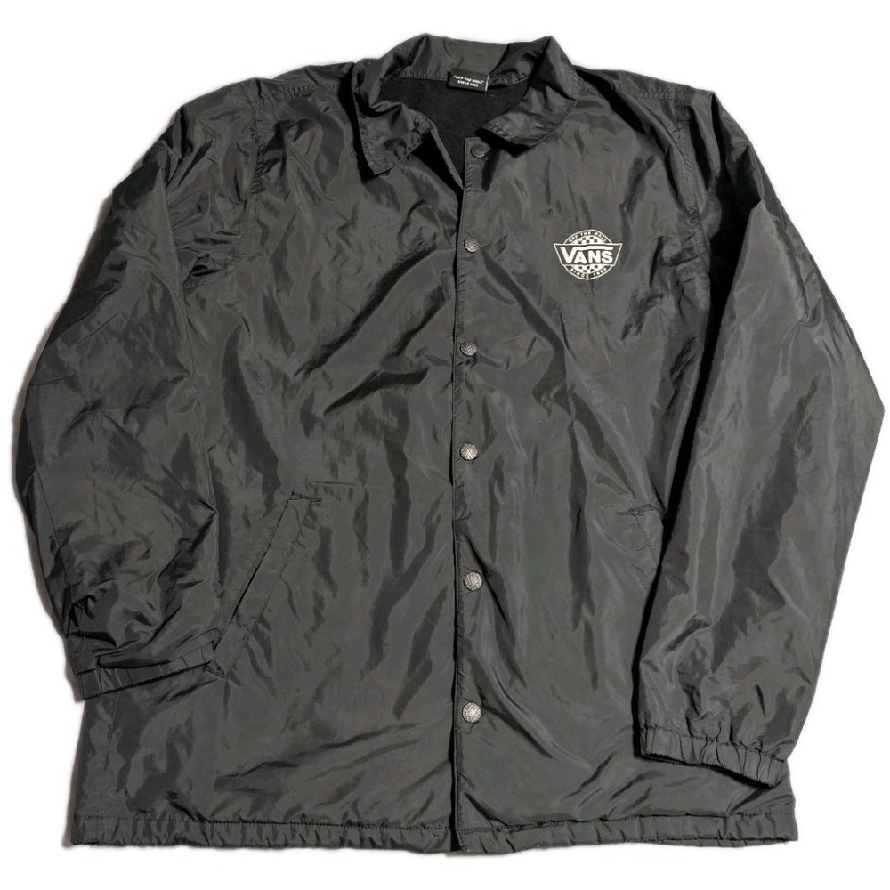 Vans Coaches Jacket Mens Large Black Fleece Lined Snap Front Windbreaker
